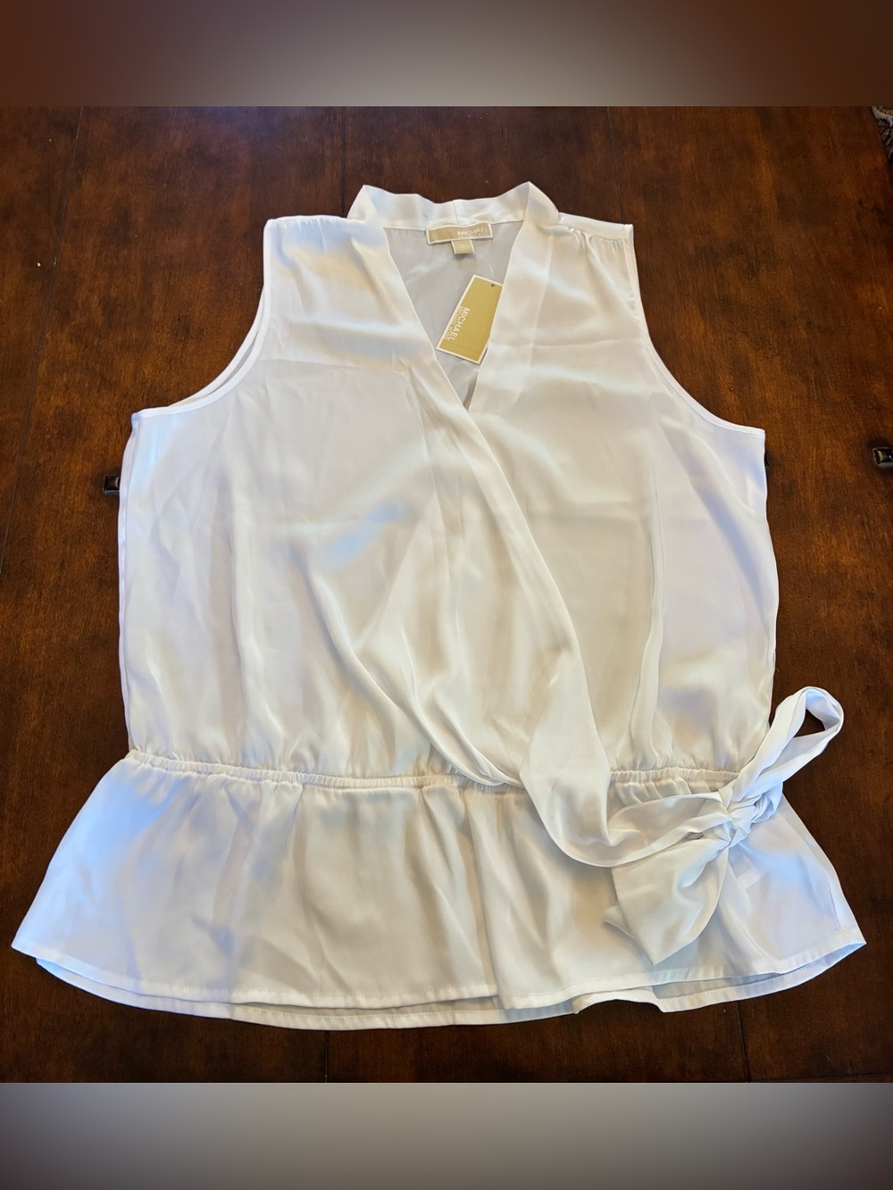 MICHAEL Michael Kors White Sleeveless Wrap Peplum Tie Blouse